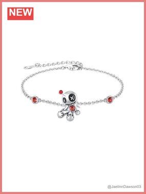 S925 Sterling Silver Voodoo Doll Bracelet Gothic Skull Ghost Jewelry Gift